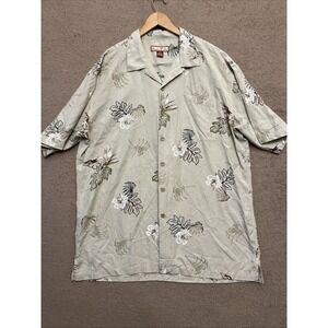Paradise Blue Khaki Hawaiian Button Up XLT 100% Silk
